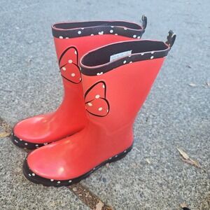 Disney Minnie Mouse Red‎ Black Polka Dot Kids Rain Boots Size 7